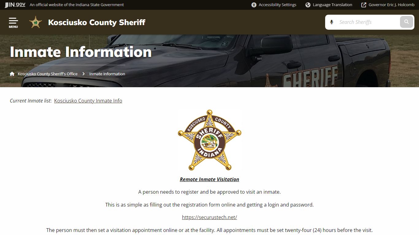 Kosciusko County Sheriff's Office: Inmate Information - IN.gov