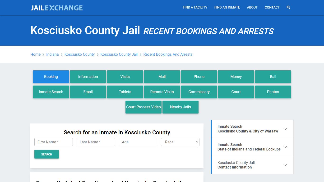 Kosciusko County Jail Recent Bookings And Arrests - Jail Exchange