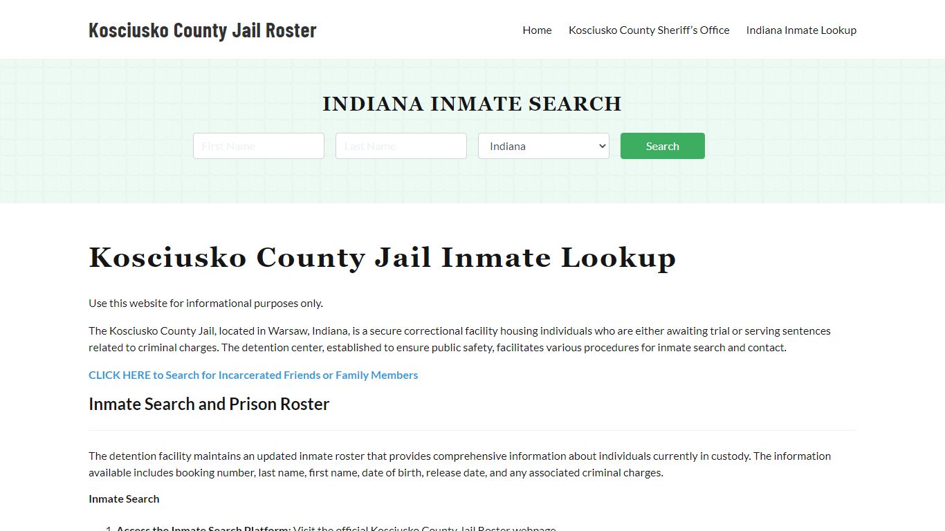 Kosciusko County Jail Roster Lookup, IN, Inmate Search